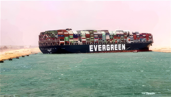 The Ever Given blocking Suez Canal's single channel in 2021